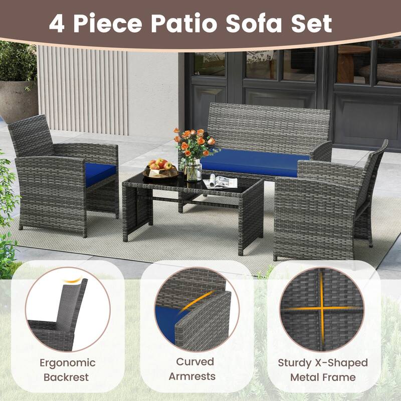 Costway 8 PCS Patio Conversation Set with Seat Cushions & Tempered - See Details