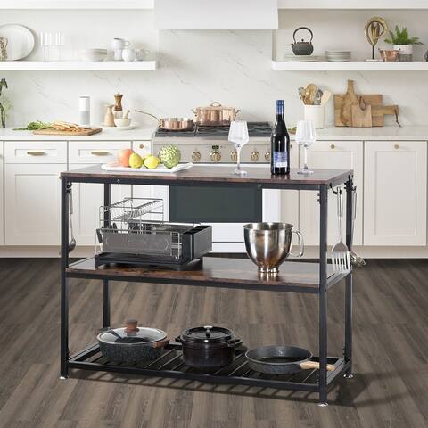 Ledel 47.2-inch Industrial Kitchen Island Prep Table with 3-Tier Shelf