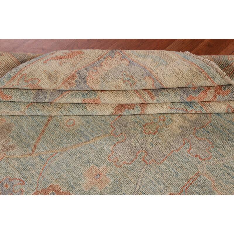 Hand Knotted Oriental 100% Wool Carpet Transitional All-Over Navy Blue & Blues Oushak Area Rug - 12' 2'' X 9' 4''