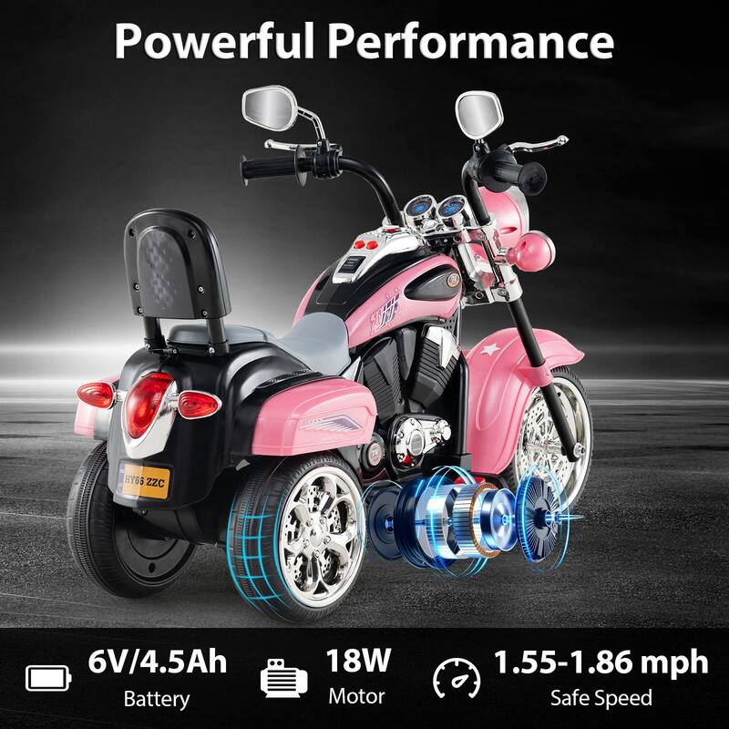 Gymax 6V Electric Kids Motorcycle 3-Wheel Ride On Toy w/ Adjustable