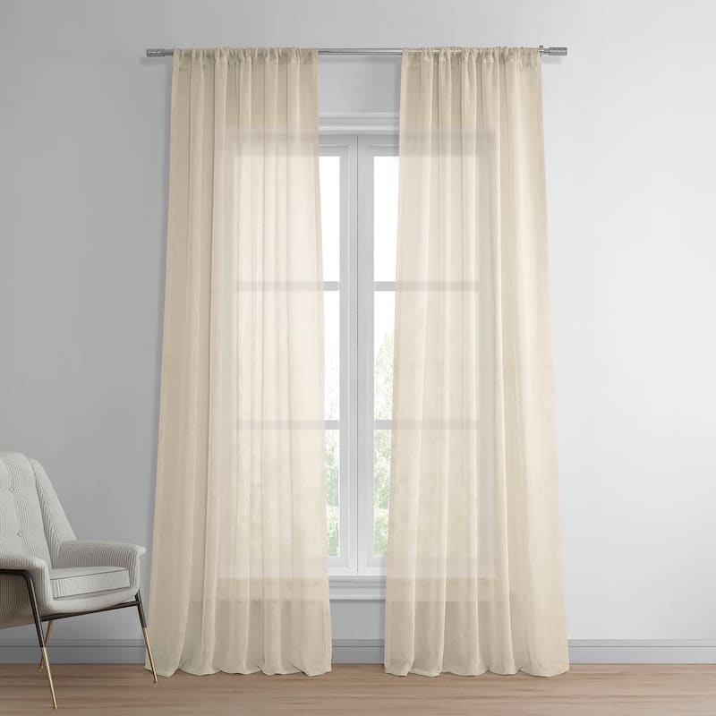 Exclusive Fabrics Solid Faux Linen Sheer Curtain (1 Panel) - 50 X 84 - Cotton Seed