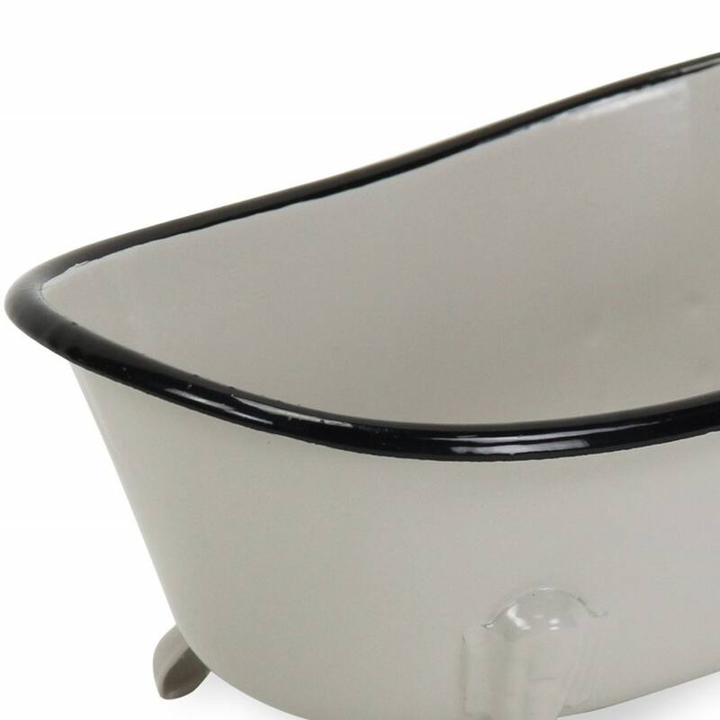 HomeRoots 3" Gray Cast Iron Hand Painted Decorative Tub Tabletop Sculpture - 7' X '3.25' X '4