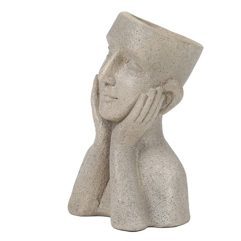 Speckled Beige MgO Happy Bust Head Indoor/Outdoor Statue Planter