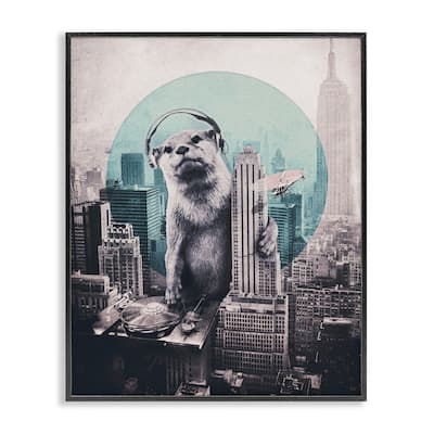 Stupell DJ Otter over Cityscape Framed Giclee Art Design By Ali Gulec