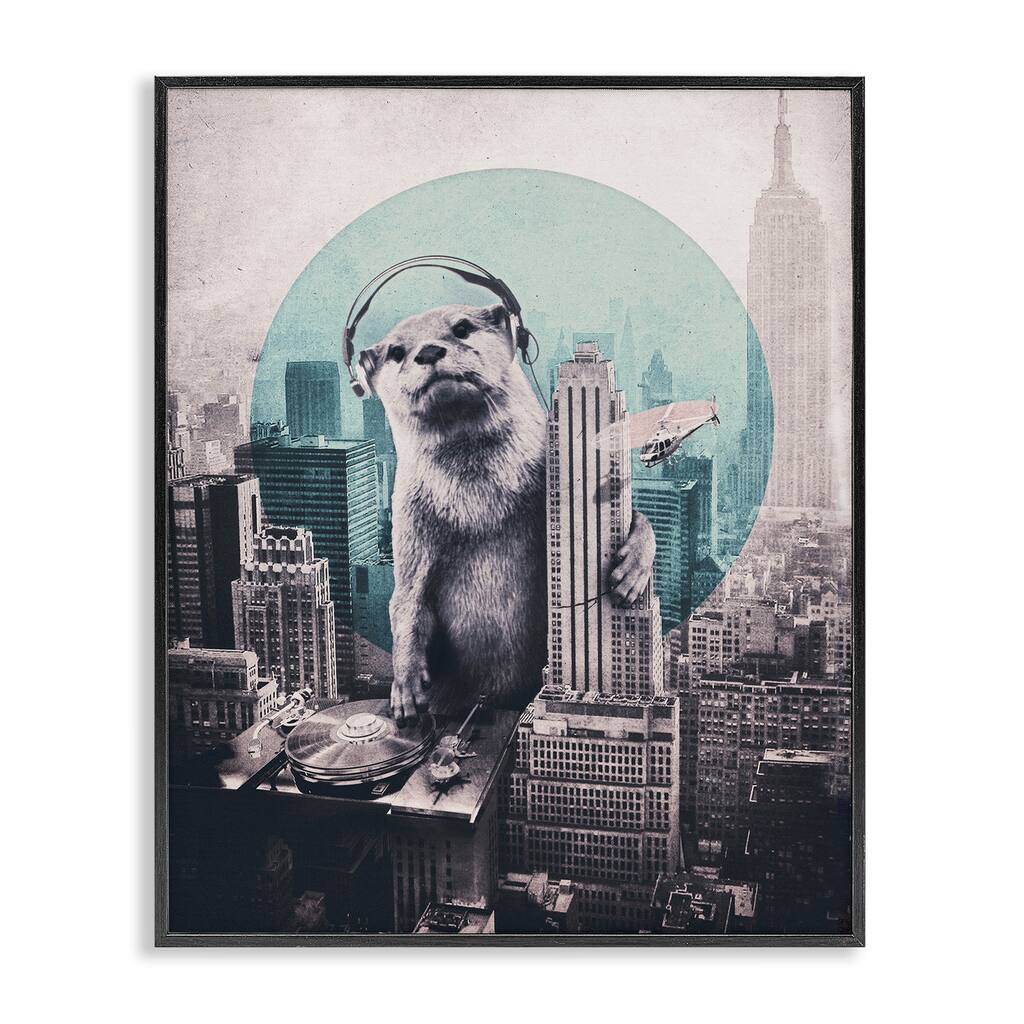 Stupell DJ Otter over Cityscape Framed Giclee Art Design By Ali Gulec