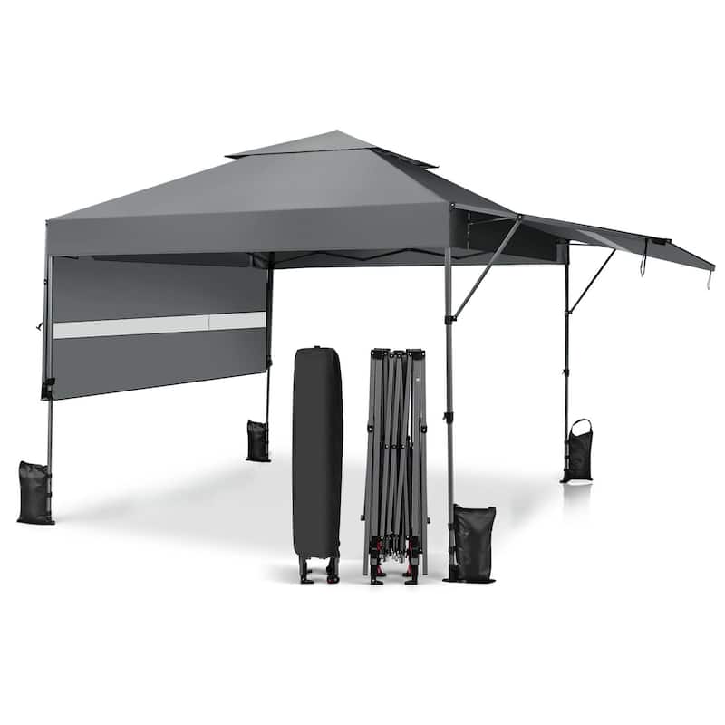 10x17.6 FT Pop Up Canopy with Dual Awnings Outdoor Gazebo Shelter - Grey