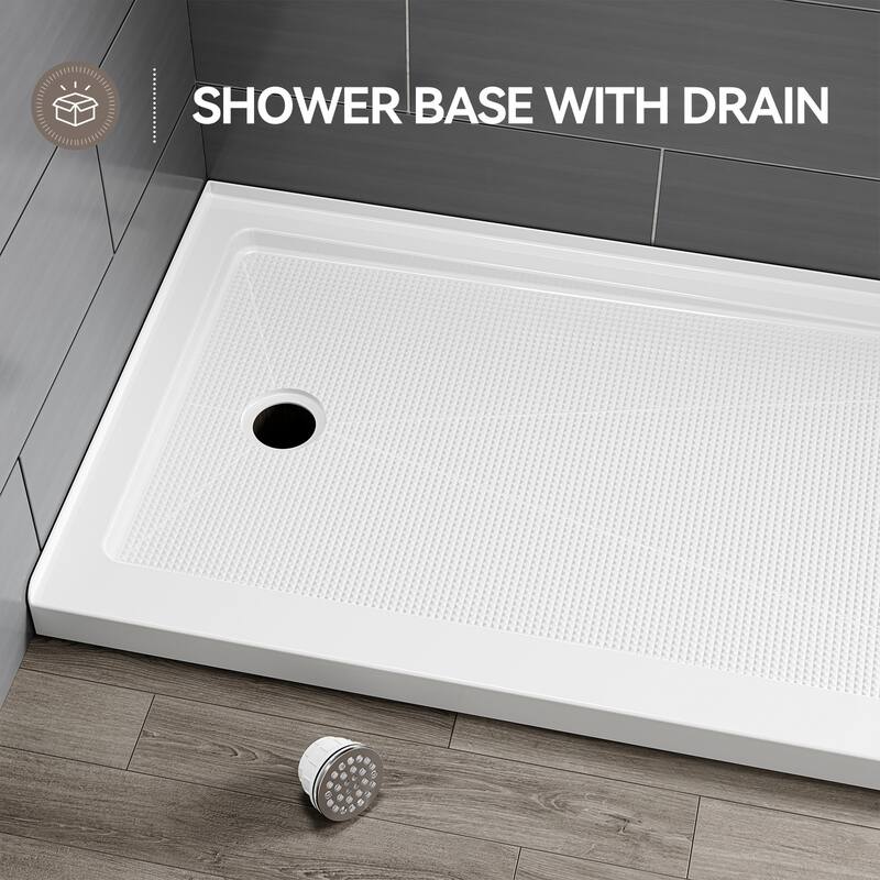HOROW 60 x 30 Inch Alcove Shower Pan Base in High Gloss White with Wide Threshold Design - Left Drain Location