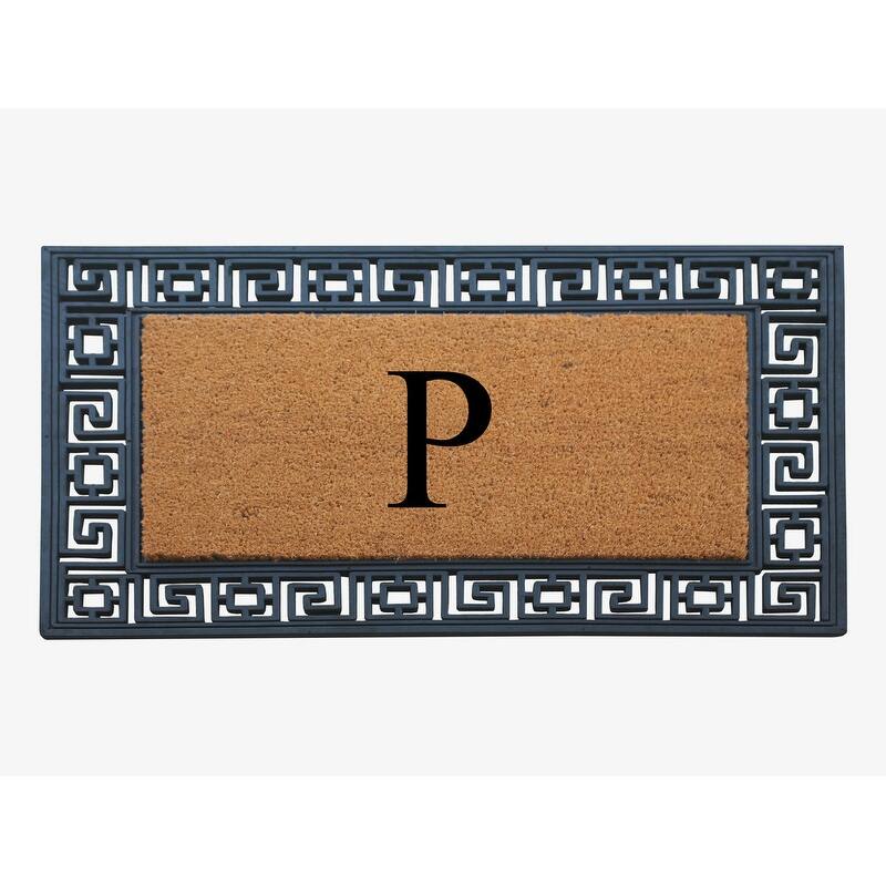 A1HC First Impression Carson Rubber and Coir 24" X 36", Heavy Duty, Easy to Clean Outdoor Monogrammed Doormat - Monogrammed P
