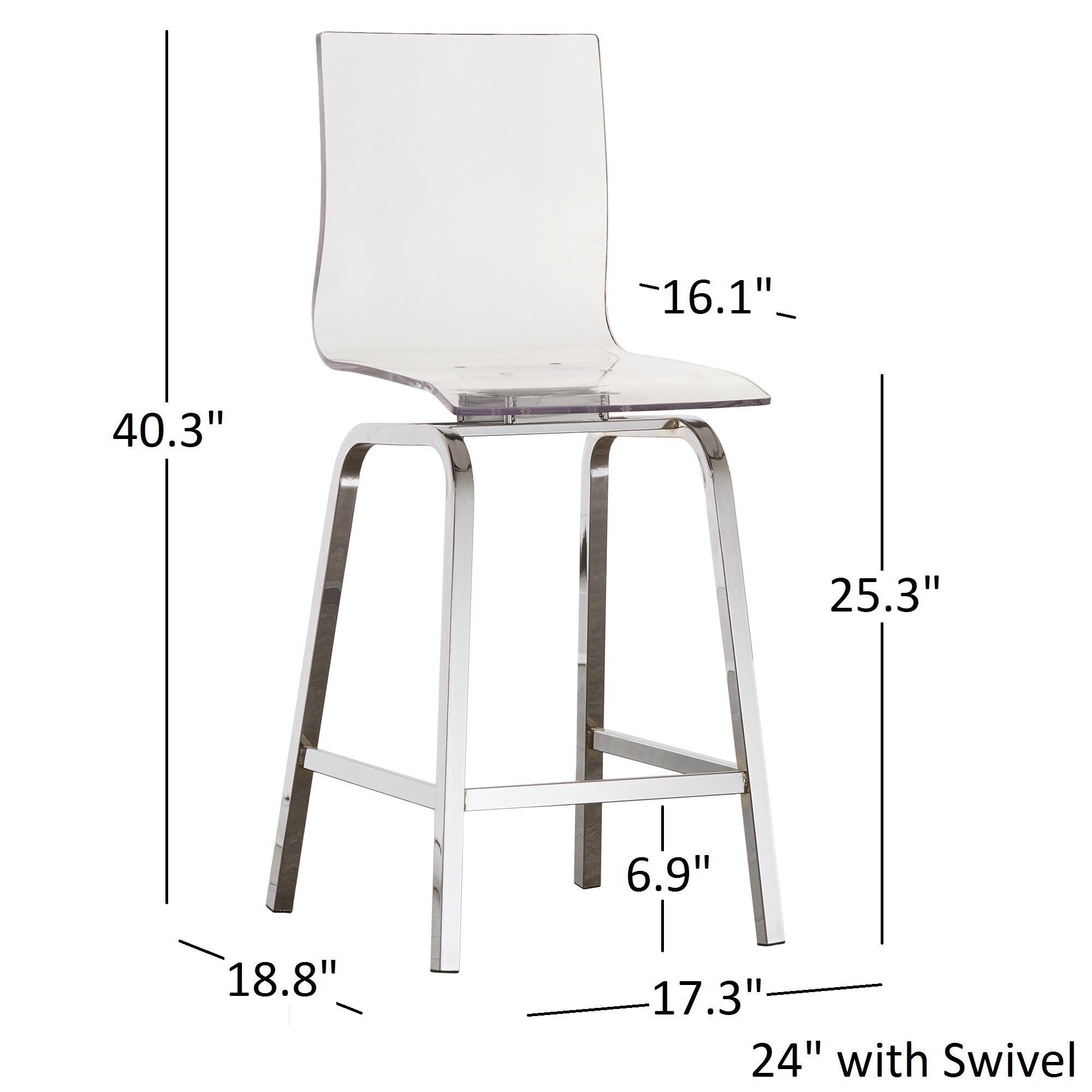 Miles clear acrylic swivel high back bar stools with back by inspire q bold top