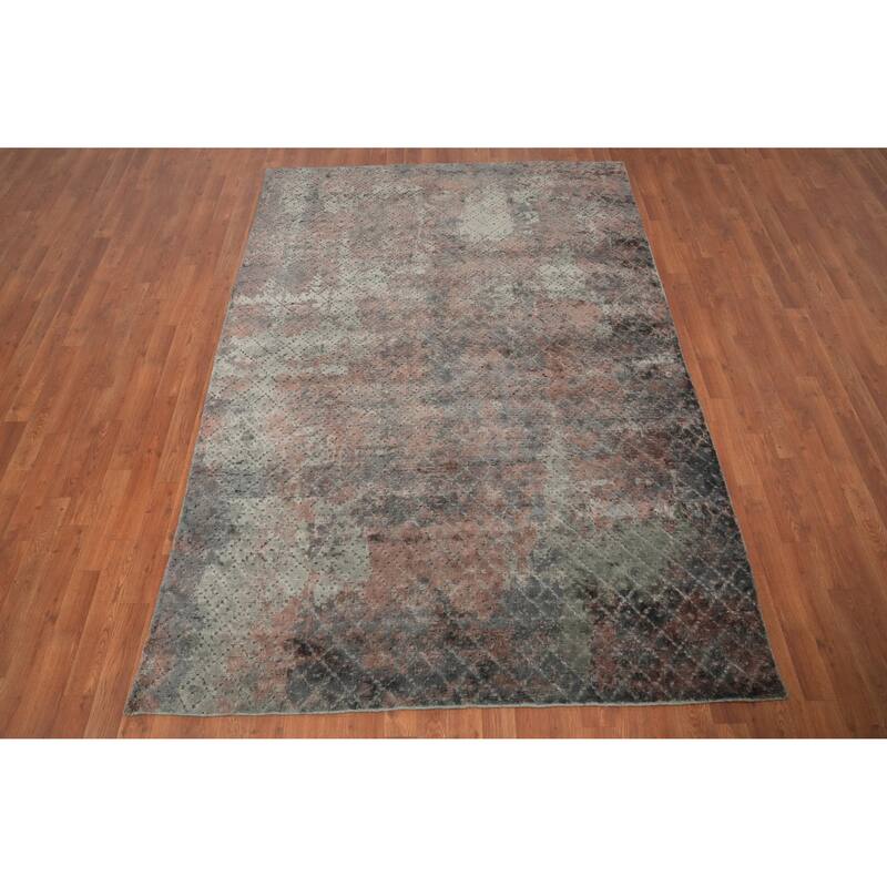 Hand Knotted Oriental Viscose Silk Carpet Modern Abstract Multi-Colored Abstract Area Rug - 8' 0'' X 5' 7''