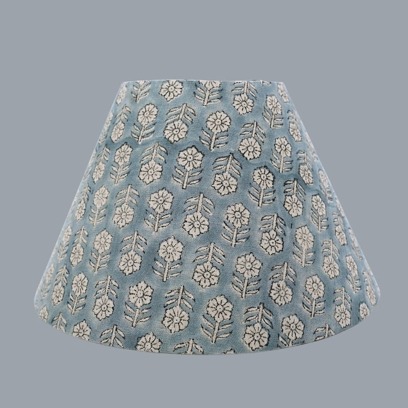 Fabdivine Artisan Handmade Tulsi Buti Floral Blue Block Print Pure Linen Lampshade for Home Decor, Bedside & Living Room - 4 x 11 x 7.5