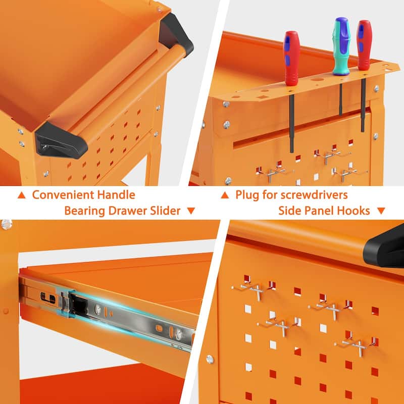 3-Tier Rolling Tool Cart on Wheels for Mechanics with Utility Drawer