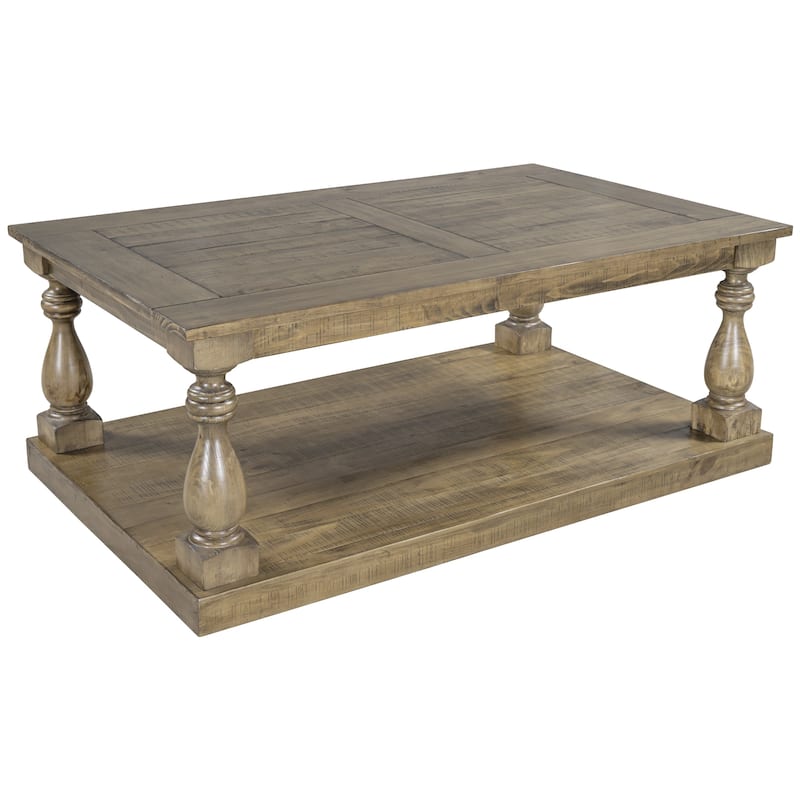 Rustic Solid Wood Floor Shelf Coffee Table with Storage