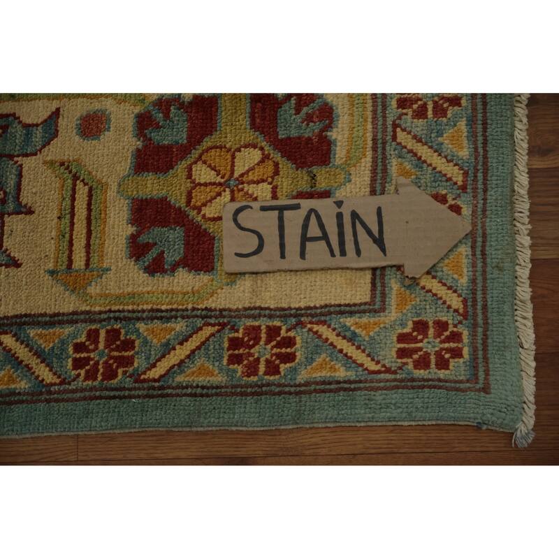 Hand Knotted Oriental 100% Wool Carpet Traditional Geometric Navy Blue & Blues Kazak Area Rug - 11' 11'' X 8' 11''