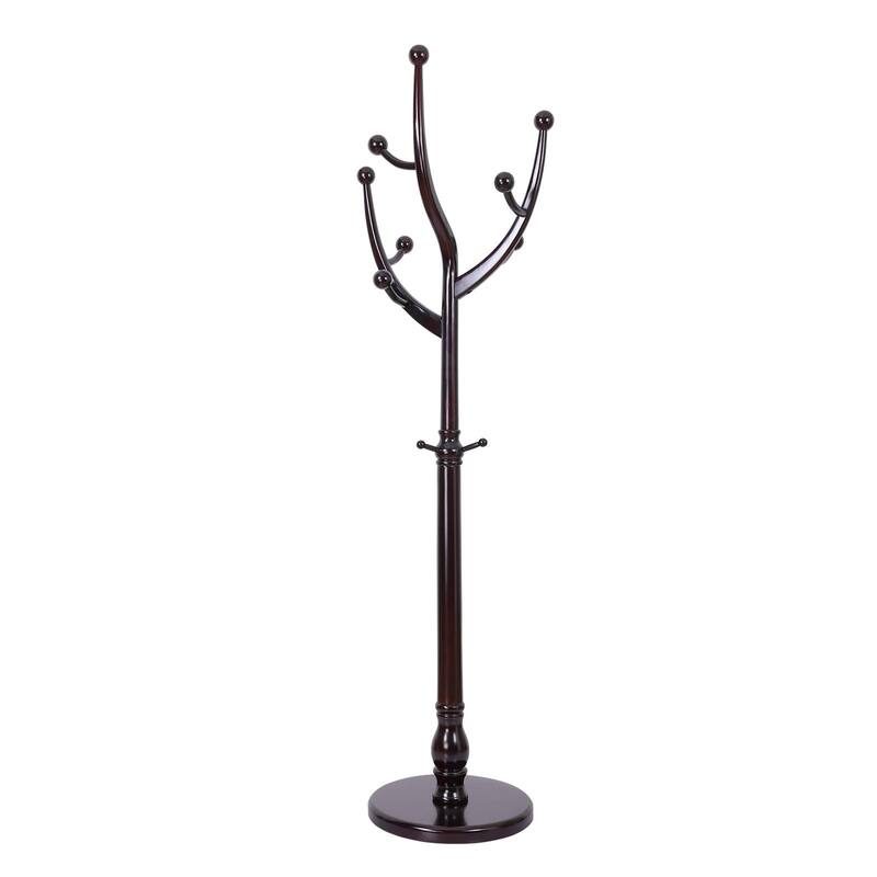 Rubberwood Coat Rack Freestanding, Entryway Coat Tree with Hooks - 74"H x 16.5"Dia