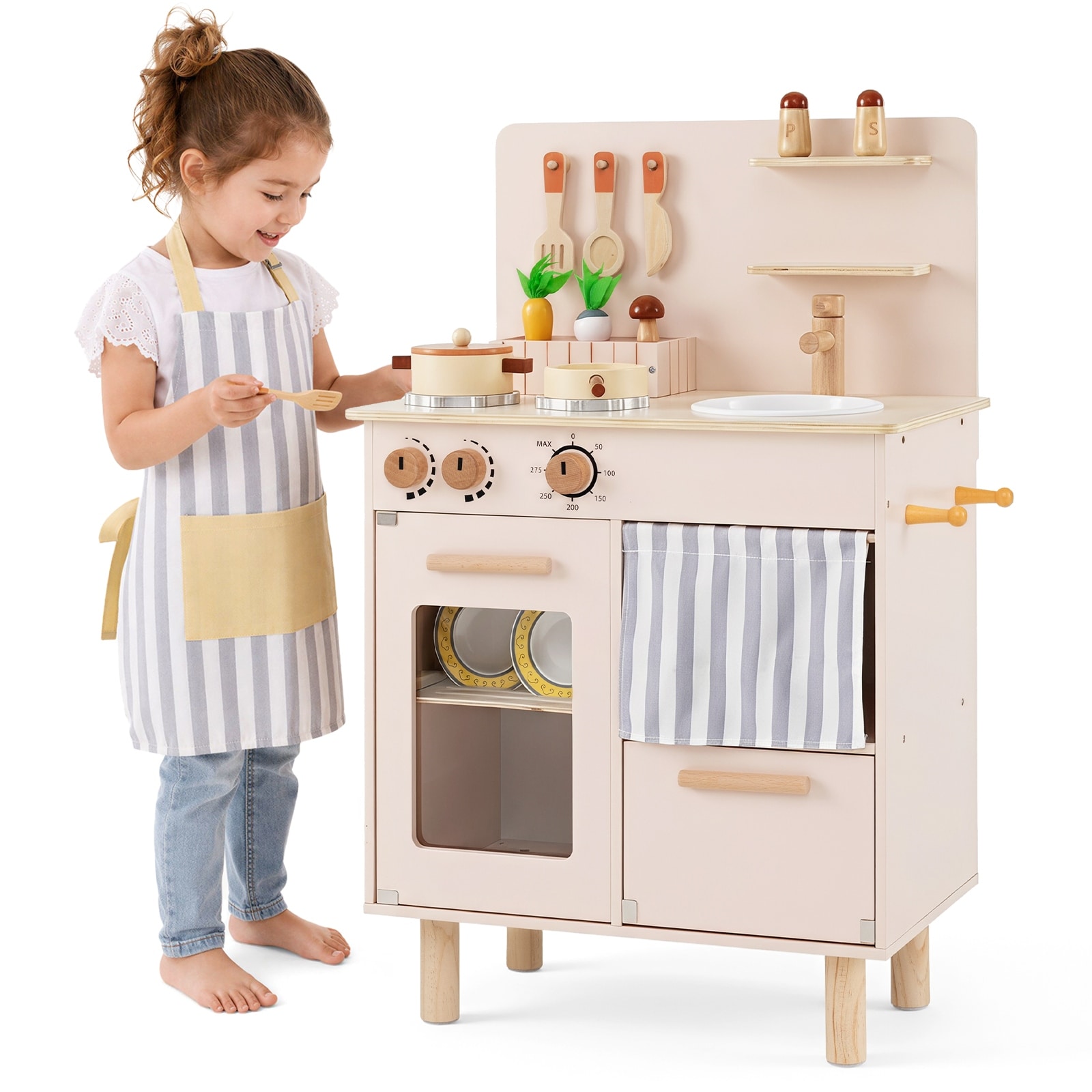 Gymax Toddler Kitchen Playset w/Stoves Faucet Sink Pretend Play Food