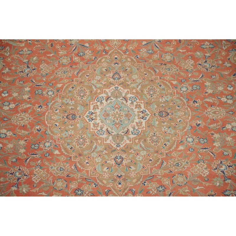 Hand Knotted Oriental 100% Wool Carpet Traditional Floral Oranges & Rust Mashad Area Rug - 13' 3'' X 9' 4''