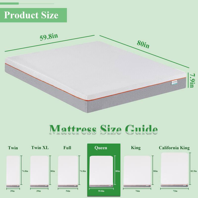 7.8 Inch Memory Foam Mattress for Cool Night & Pressure Relief, Medium Firm Feel