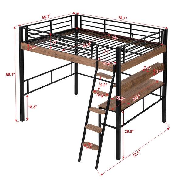 Artsy & Multi-functional Design Metal Full Size Loft Bed with Built-in Desk, Storage Shelf and Ladder, Safety for Kids, Black