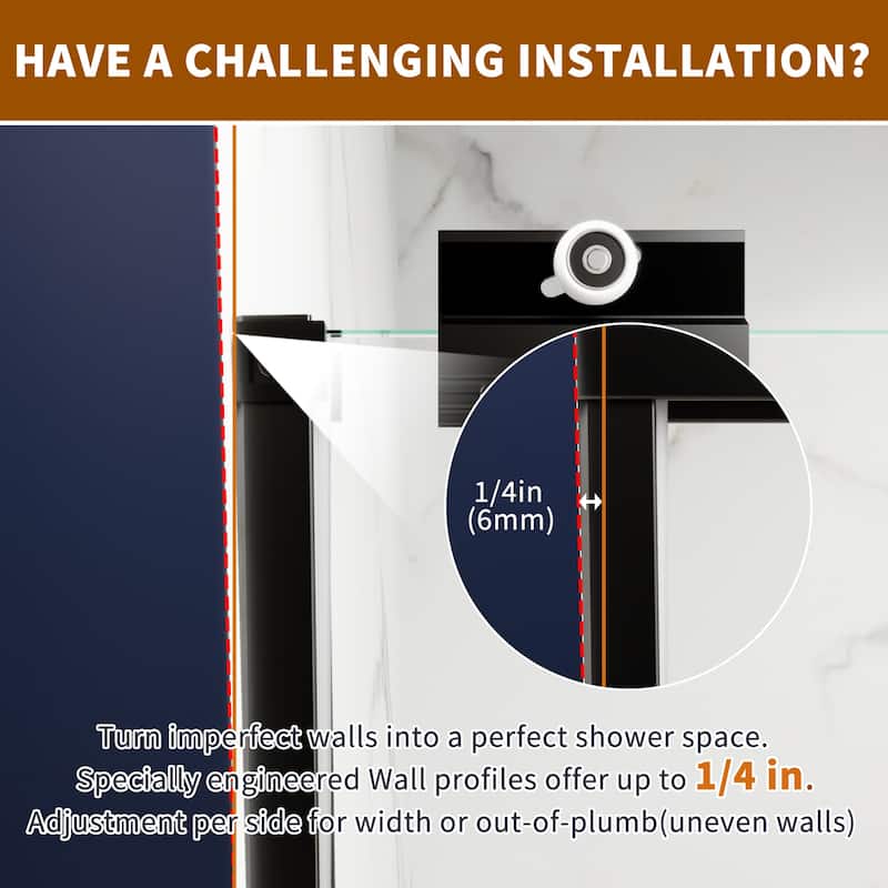 Modland 44''- 48'' W x 72'' H Glass Semi-Frameless Double Sliding Shower Tub Door in Matte Black / Brushed Nickel