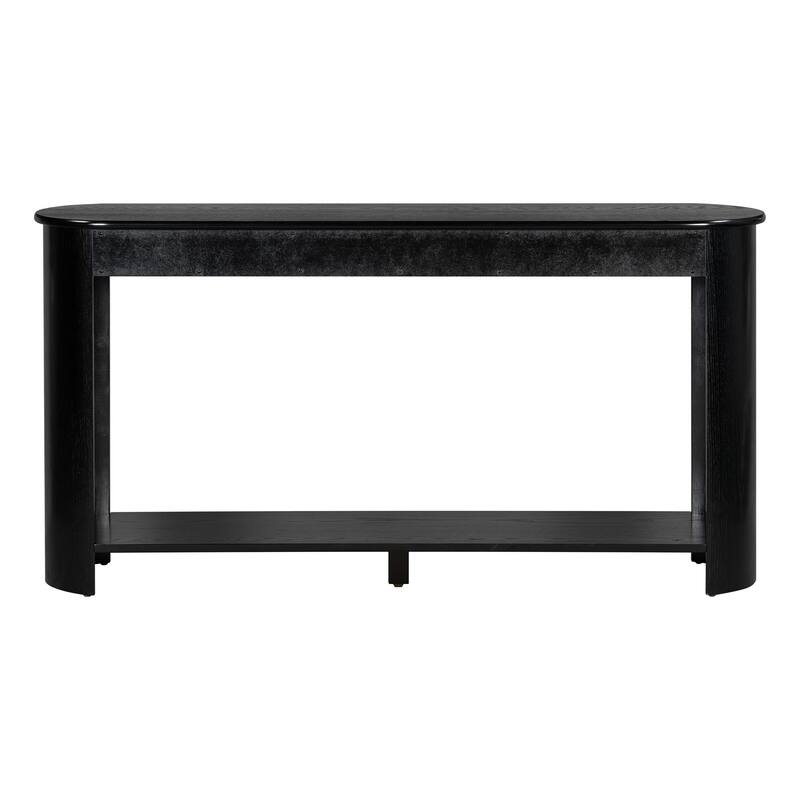 59.8"Modern Veneer Console Table with 3 Drawers,Farmhouse Entryway Table with Shelf,Wood Sofa Table with Semi-Circular Design