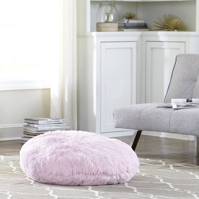 Tempo Home Polar Pouf - Oversized Faux Fur Round Floor Cushion - Light Pink