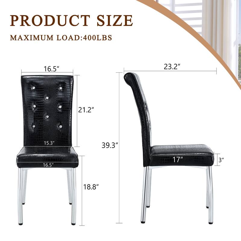 Set of 4, Retro alligator skin Upholstered dining chairs with Crystal buckle design and Faux Leather design