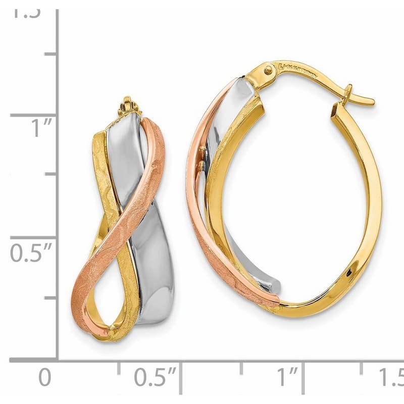 Curata 14k Tri Color Gold 26x11mm Brushed Infinity Wide Oval Hoop Earrings