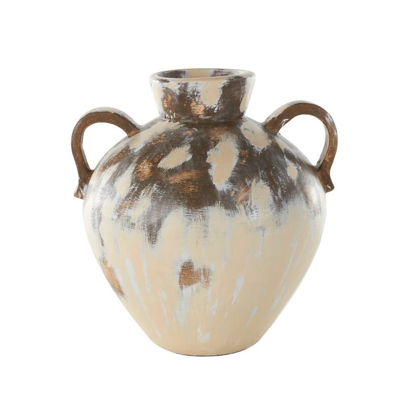 Cream Ceramic Antique Style Pot Decorative Vase with Arched Handles