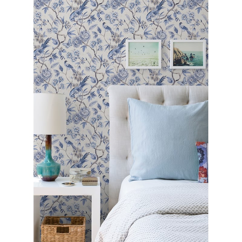 NuWallpaper Waverly Aviary Garden Blue Peel and Stick Wallpaper - N/A