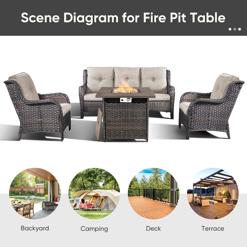 4-piece Outdoor Patio Sofa Chair Set With Fire Pit Table