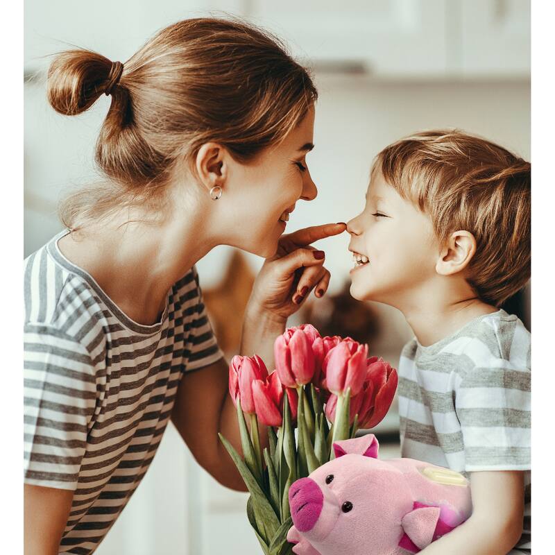 DolliBu Happy Mother’s Day Super Soft Pig Plush Bank with Pink Heart - 9 inches