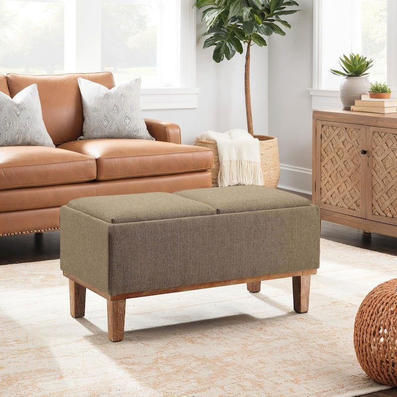 Convenience Concepts Designs4Comfort Brentwood Storage Ottoman with Reversible Trays - Sandstone Fabric/Brown