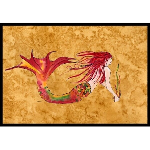 Carolines Treasures 8727JMAT Ginger Red Headed Mermaid On Gold Indoor & Outdoor Mat 24 x 36 in.