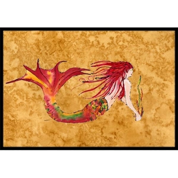 Carolines Treasures 8727MAT Ginger Red Headed Mermaid On Gold Indoor & Outdoor Mat 18 x 27 in.