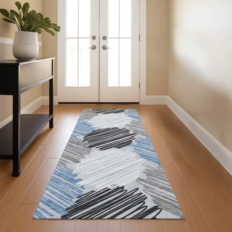 Premium Washable Super Soft Casual Contemporary Mayfield Rug - Blue - 2'3" x 7'6"