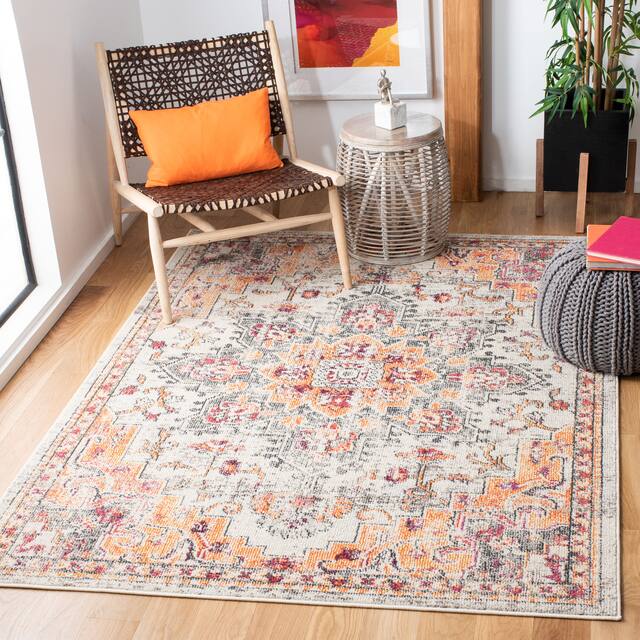 SAFAVIEH Madison Diederike Boho Medallion Distressed Rug - 5'3" x 7'6" - Beige/Orange