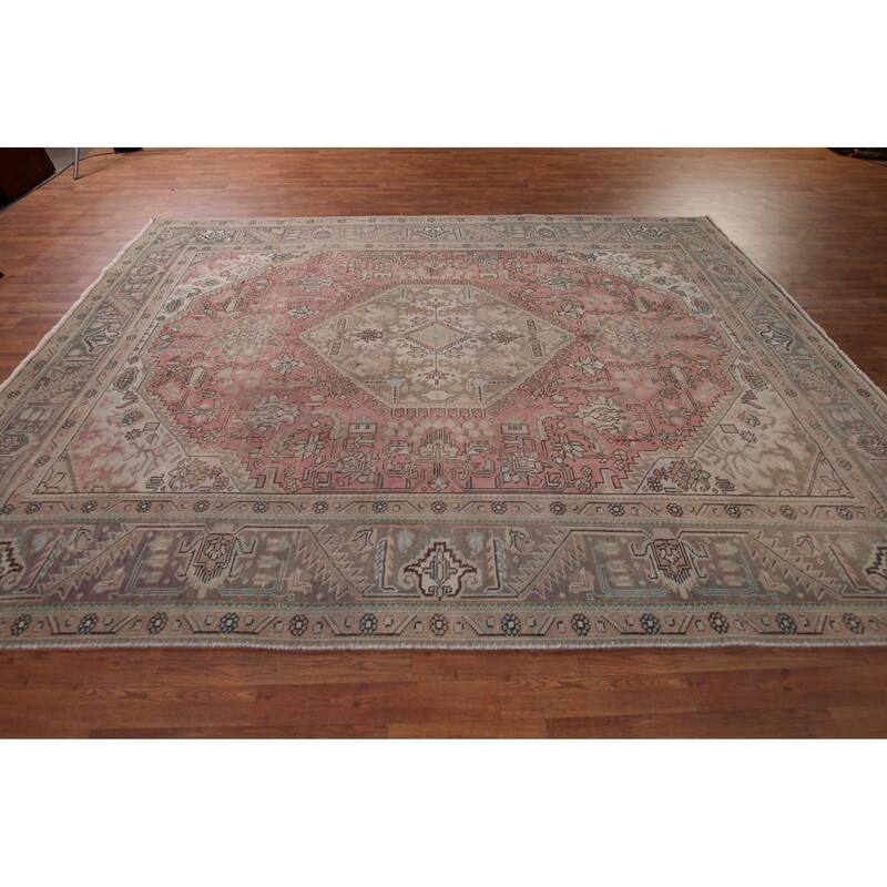 Pink Distressed Tabriz Vintage Persian Rug Hand-Knotted Wool Carpet - 8'0" x 10'11"