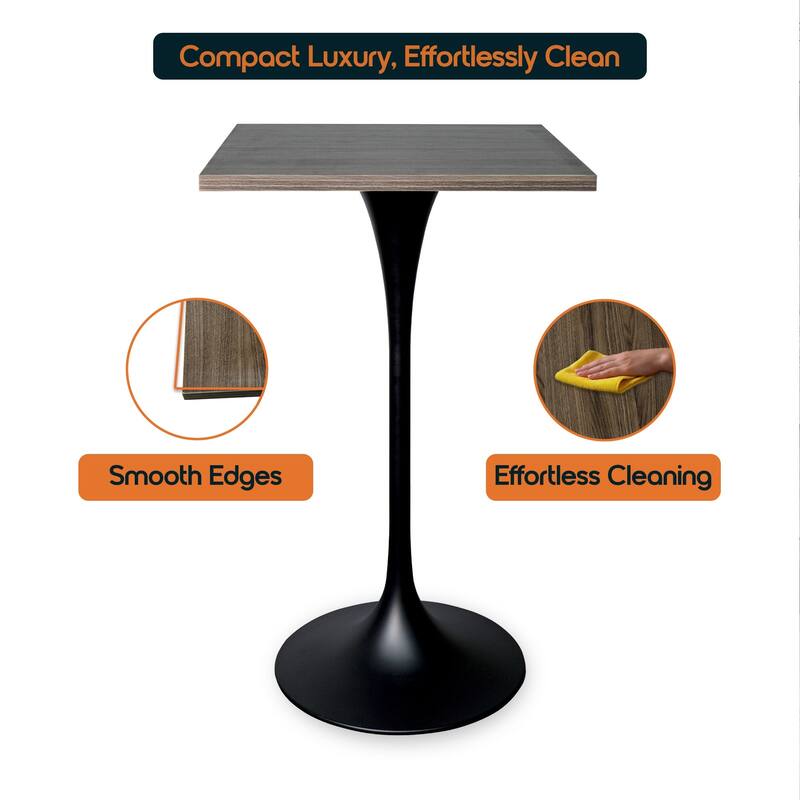 Verve 43 in. Tall Bar Height Dining Table Square MDF Wood Tabletop in White Stainless Steel Pedestal Base Accent Bar Table