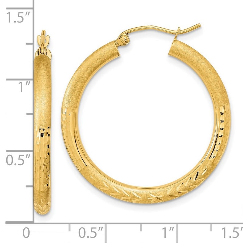 Curata 14k Yellow Gold Polished Satin and Sparkle Cut Endless Hoop Earrings - 32.28x30.58mm