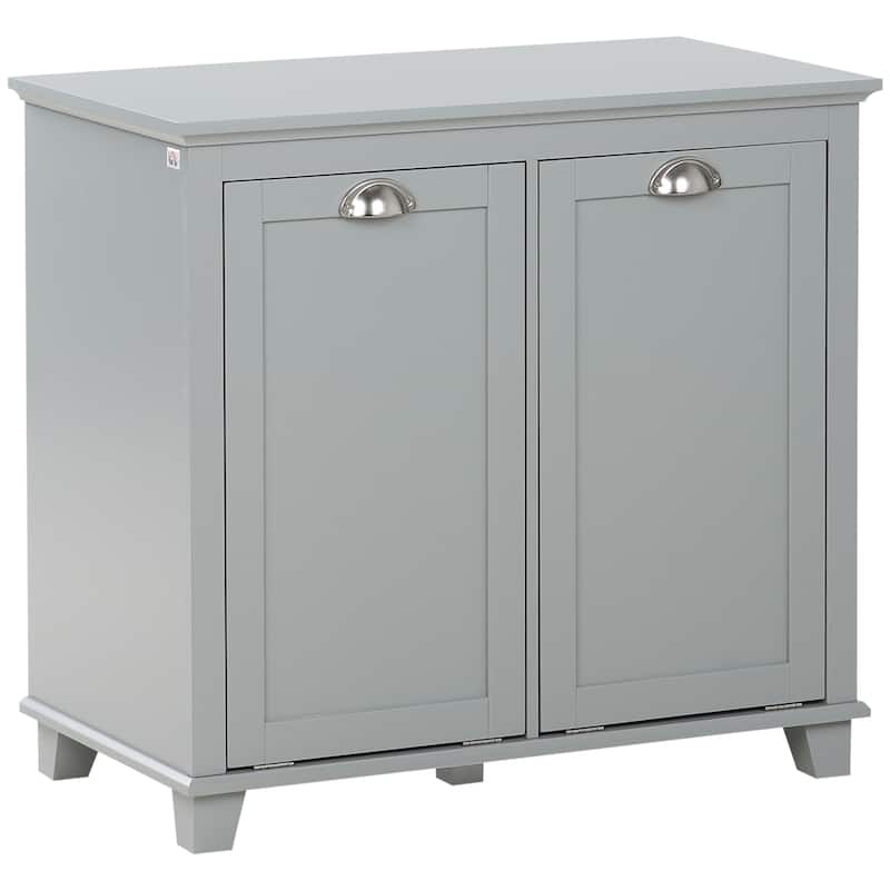 HOMCOM Laundry Room Organization and Storage Cabinet Freestanding Furniture with 2 Tilt Out Hamper Design, White - 30*15.75*27.5