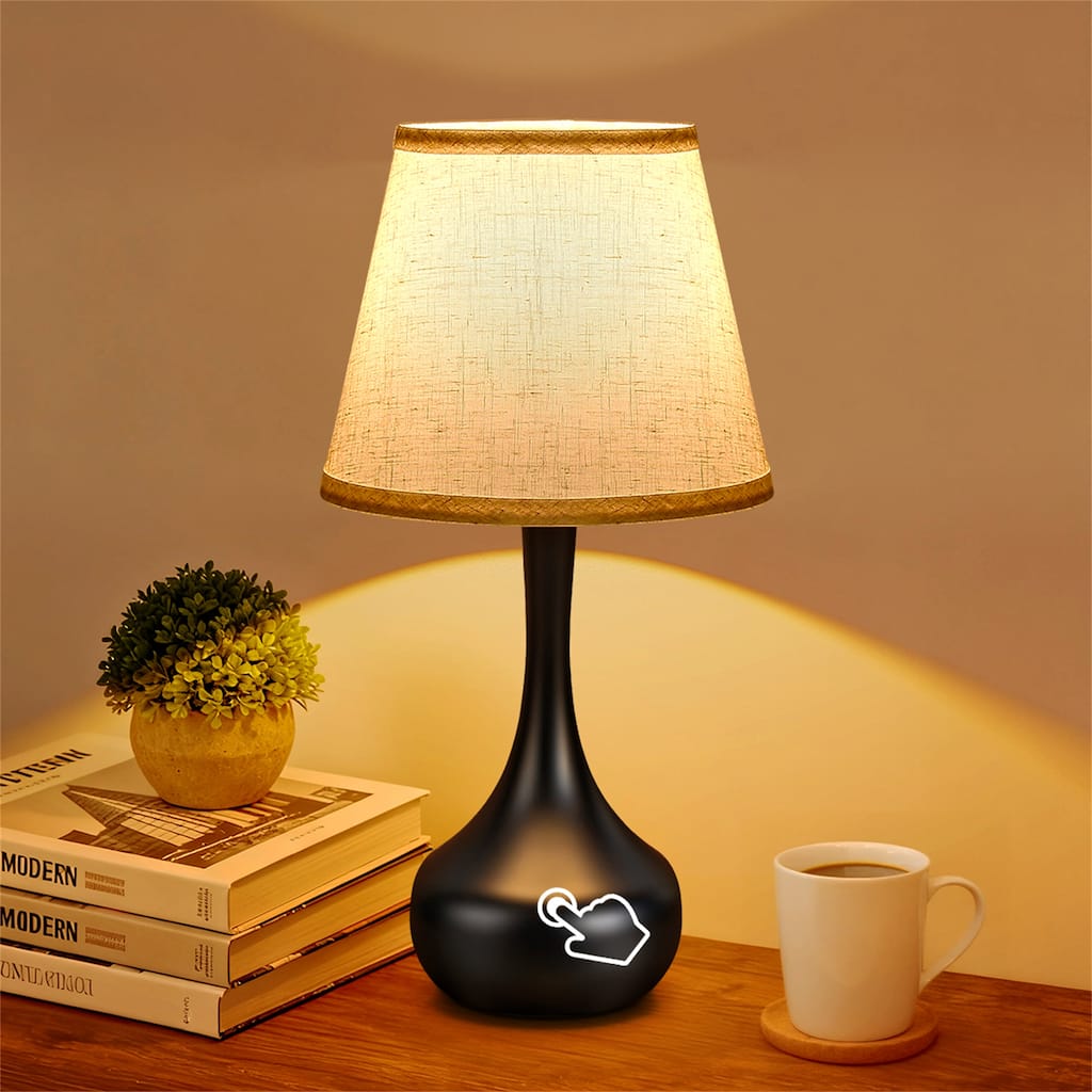 Set of 2 Dimmable Bedside Lamps - Black Mini LED Desk Lights(LED Bulbs Included)