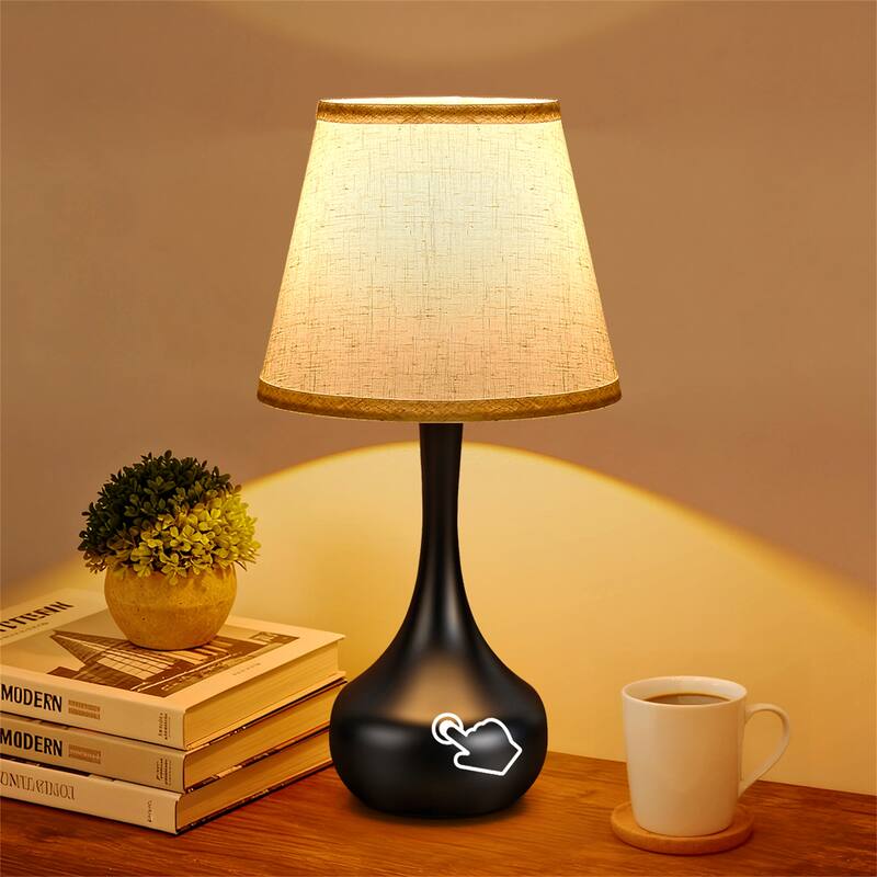 Set of 2 Dimmable Bedside Lamps - Black Mini LED Desk Lights(LED Bulbs Included)