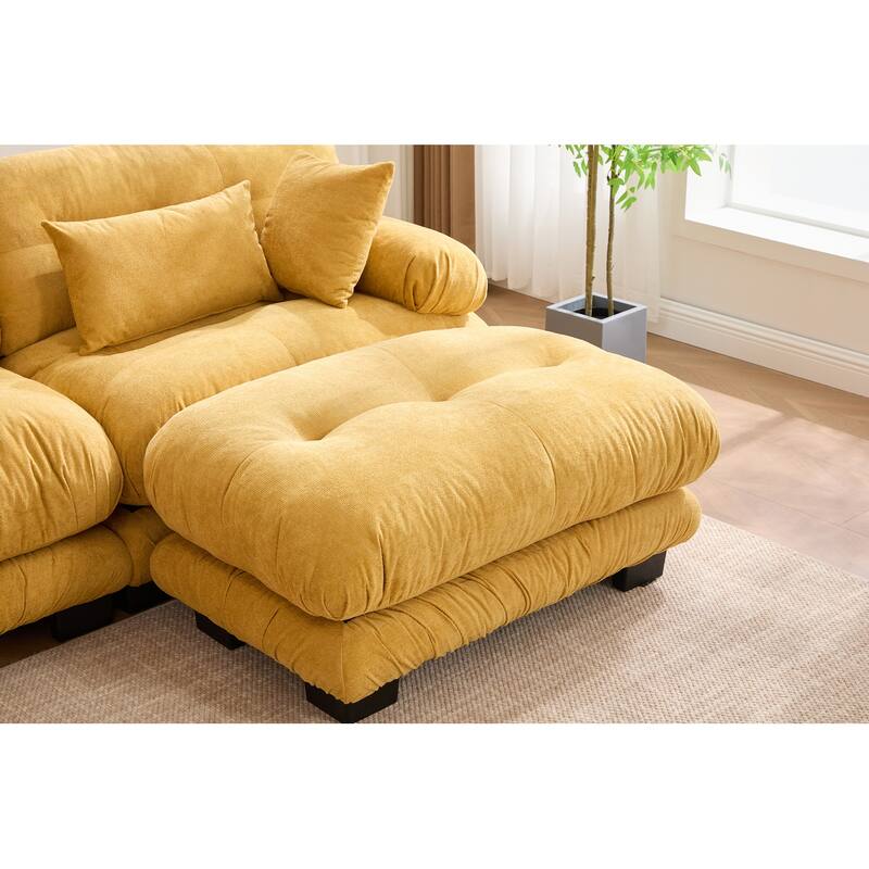 118'' Large U Shape Sofa Velvet Modular Sofa with 2 Ottomans for Living Room