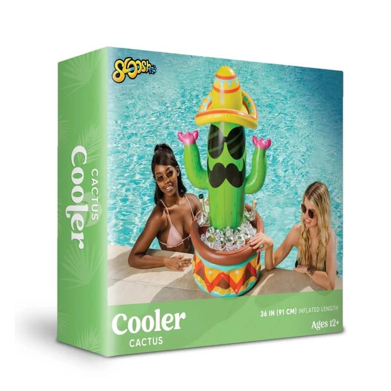 36 inches in Length Green PVC 36" Inflatable Cactus Cooler with Sombrero Hat - 2 x 9 x 10