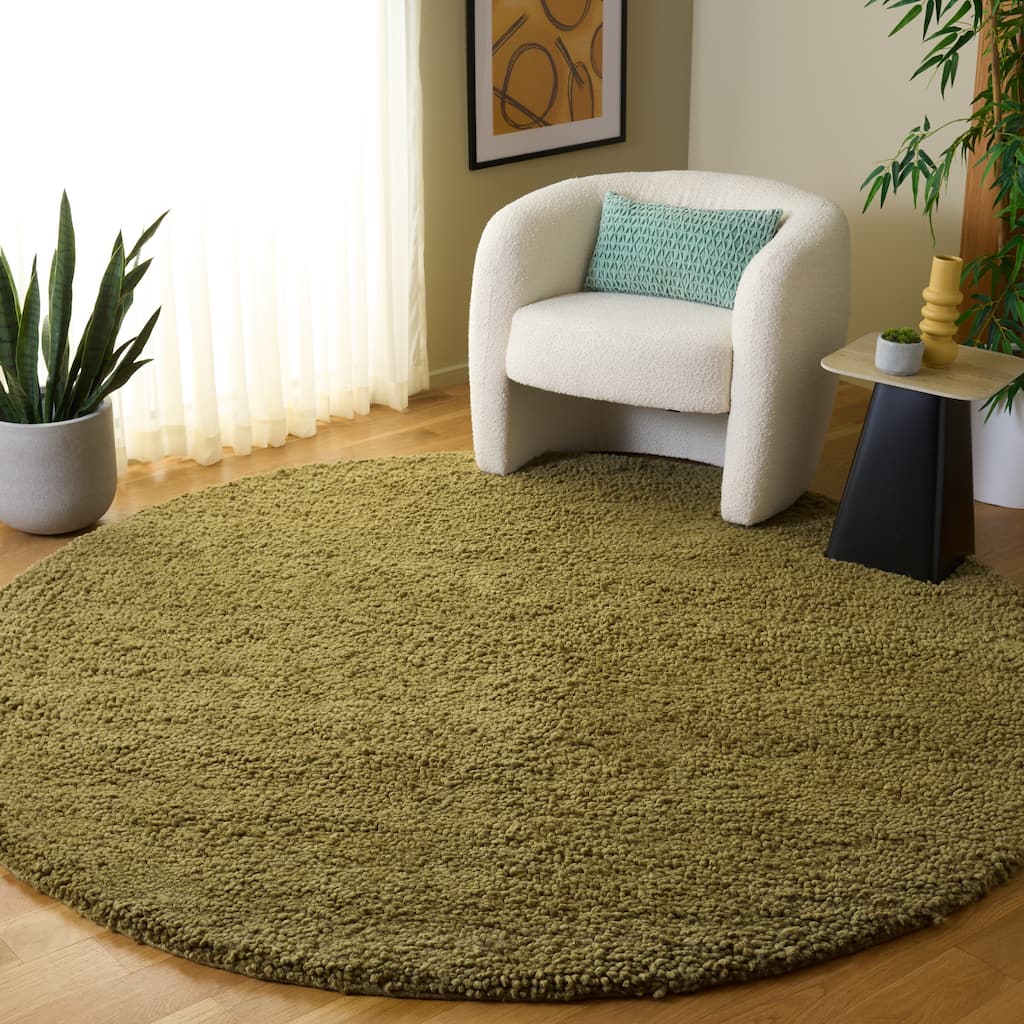 SAFAVIEH Handmade Imani Classic Shag Sinaida Solid Wool Rug