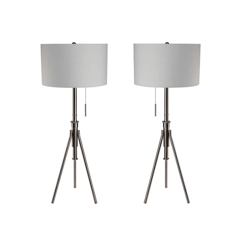 Vintage Look 1pc Floor Lamp Brushed Steel Tripod Legs Unique High Lamp Pull Switch 57"H