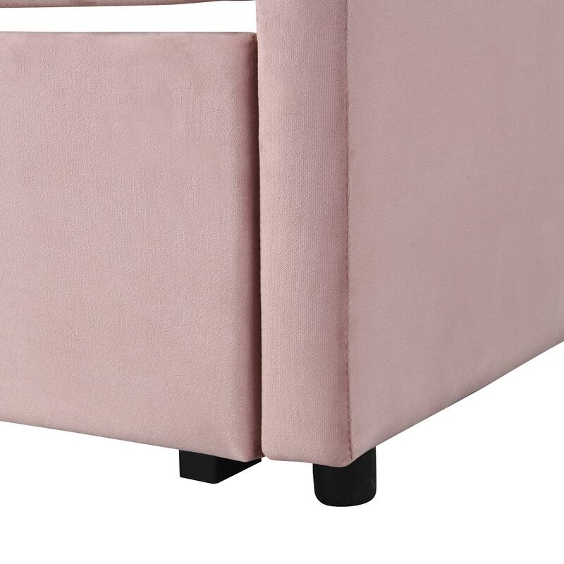 Pink Upholstered Twin Daybed with Pop-Up Trundle - No Box Spring Required