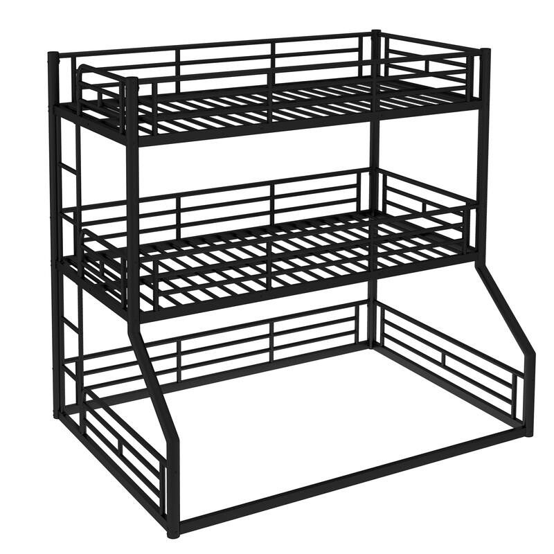 Twin over Twin over Full Triple Bunk Bed - Metal Frame with Safety Guardrails & Noise-Reduced Design