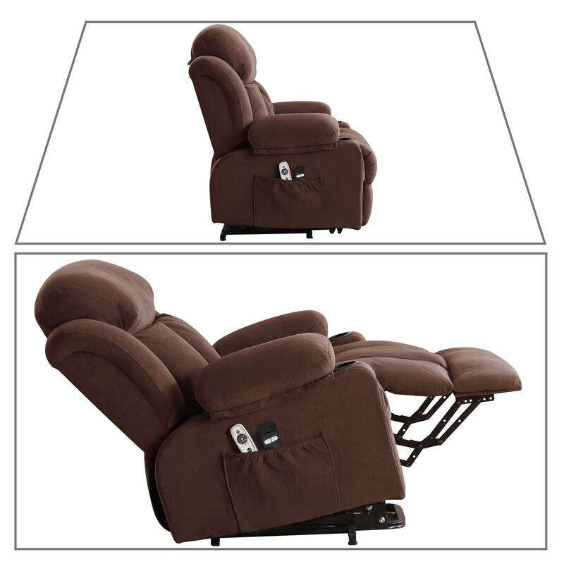 Modern Classic Massage and Heating Function Velvet Upholstered Leisure Recliner with Lift Base